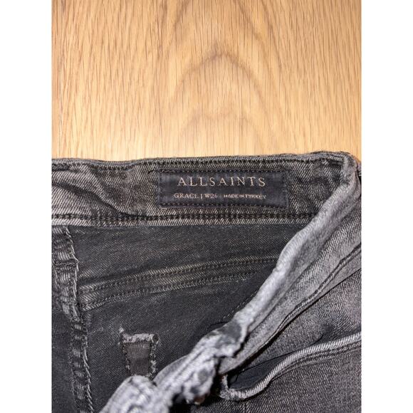 All Saints Grace dark gray/ black wash denim with front seam and ankle slit W26 - Picture 2 of 3